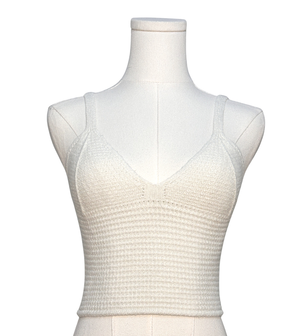 Forever 21 Women's Soft Waffle Knit Cropped V Neck Fitted Tank Top Small Cream